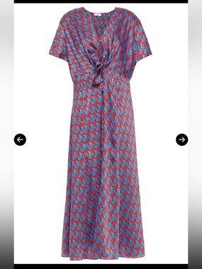 SANDRO Catny Knotted Printed Satin-Twill Midi Dress $370